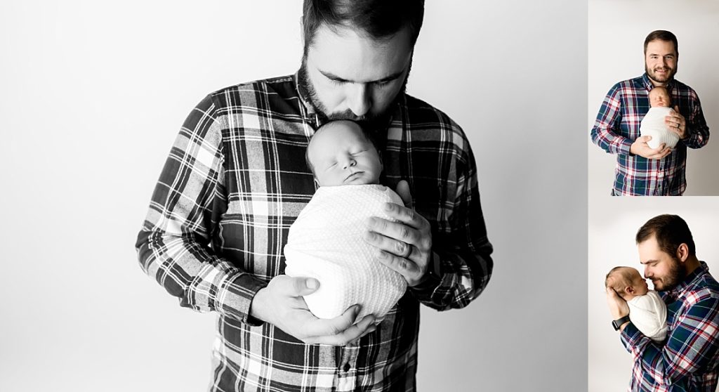 Dad with newborn boy in studio near Birmingham, AL