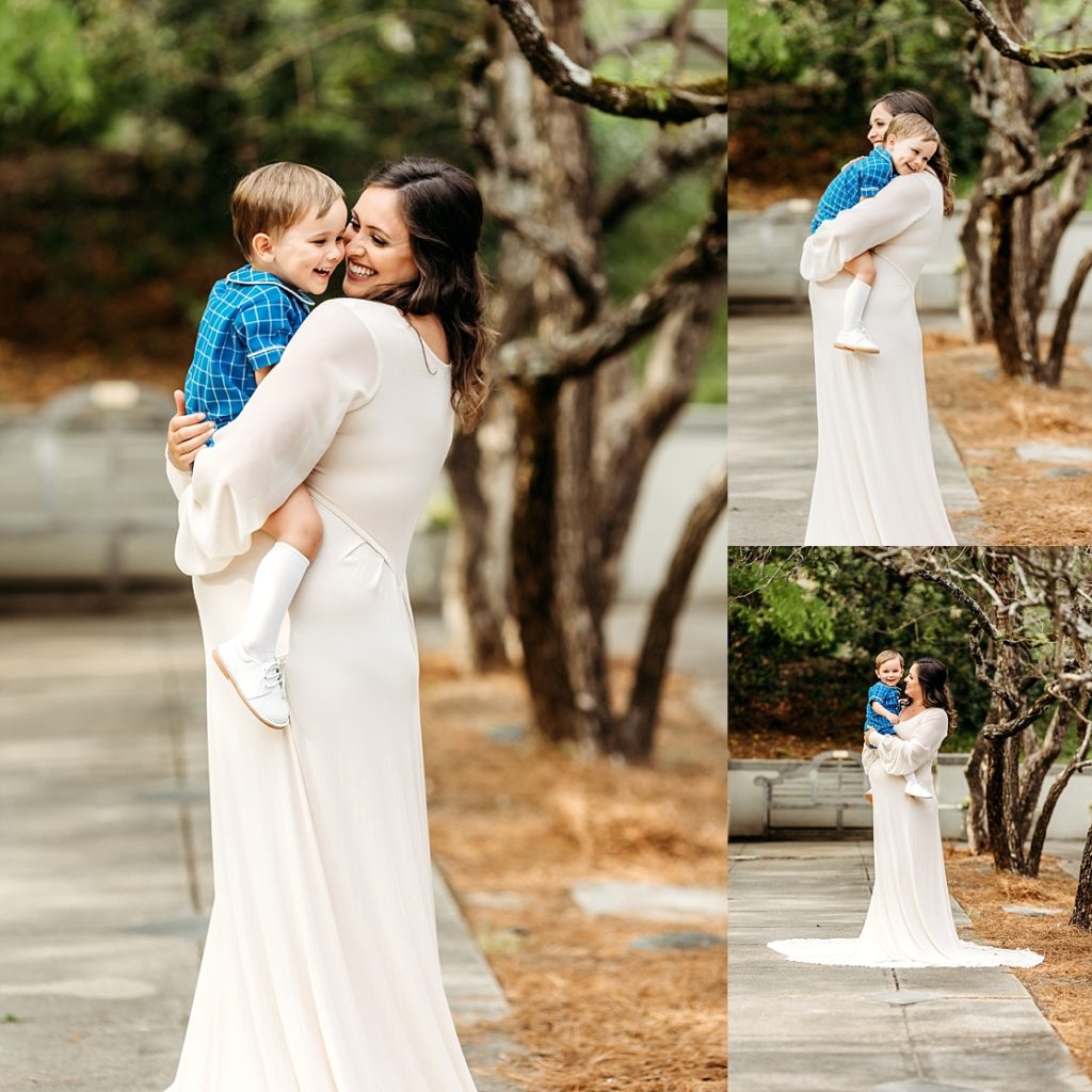 Beautiful mama and her son in maternity picture at the Birmingham Botanical Gardens