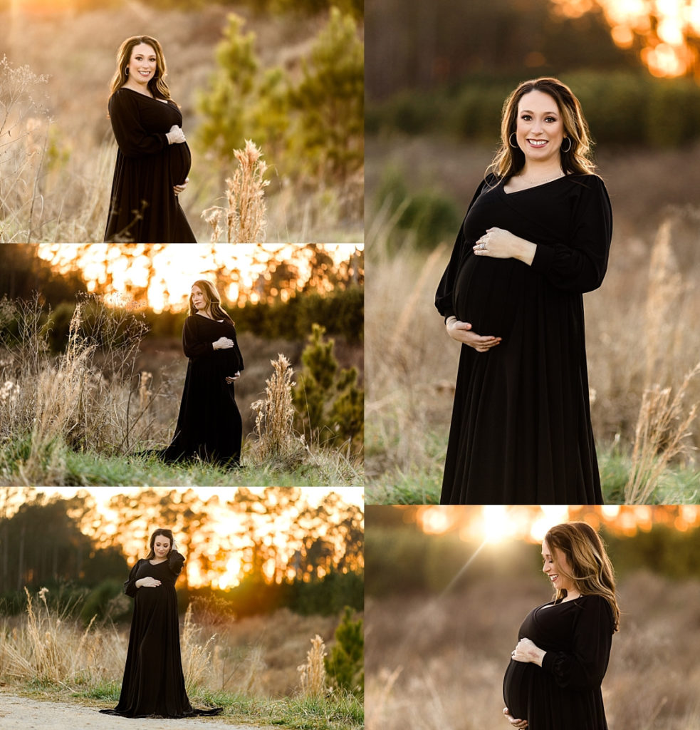 Stevie wore a beautiful dress selected from my client closet. She and her family chose a Birmingham maternity session with Jackie Murray Photography. It was scheduled in February and located on a trail in Liberty Park.
